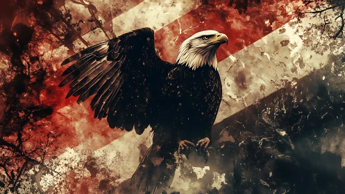 Majestic Bald Eagle in Grunge Artistic Style with Dramatic Colors.