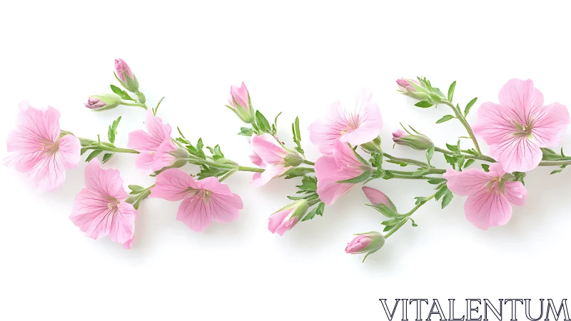 Pink Mallow Flowers in Full Bloom Against Clean White