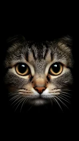 Tabby Feline Portrait with Golden Ocular Symmetry Against Void.