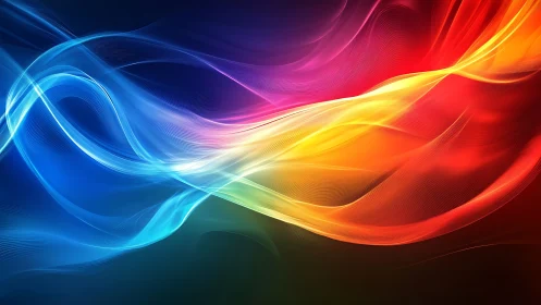 Color gradient light waves curve across a dark background