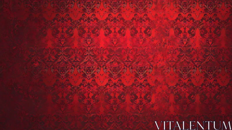 Rich red damask pattern glows with elegant vintage charm