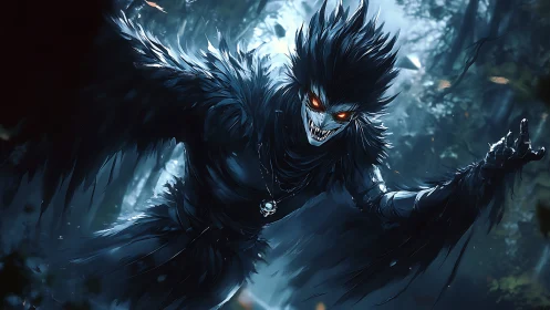 Demonic forest wraith lunges forward with blazing eyes.