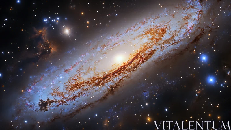 Spiral galaxy waltzes through stardust and nebula glitter.