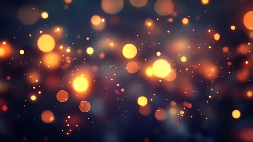 Warm golden bokeh lights on dark background, abstract festive style.
