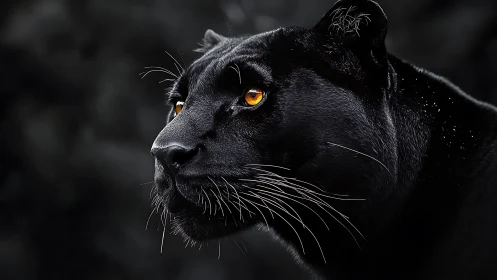 Black Panther with Amber Eyes: Nocturnal Feline Portrait.