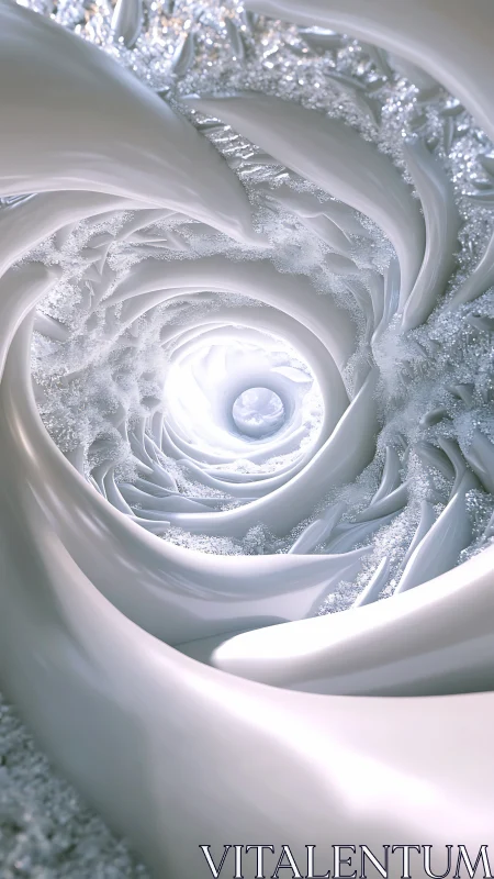 Spiraling crystalline vortex with glossy white sculptural forms.