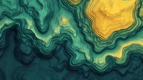 Layered topographic contour map in teal and yellow tones.