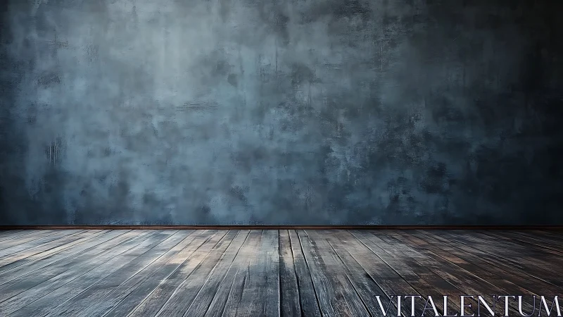 Dark concrete wall meets worn wooden planks in silence