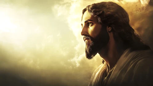 Golden sky portrait of a serene, contemplative figure.