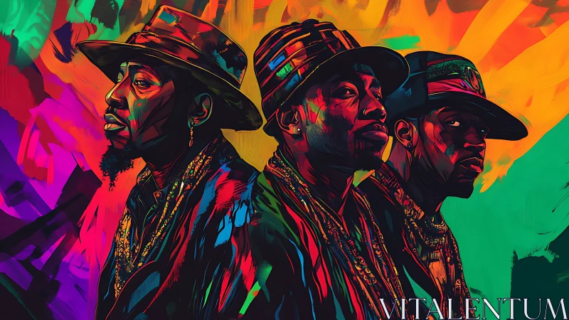 Triadic hip hop portrait rendered in neon chromatic brushwork.