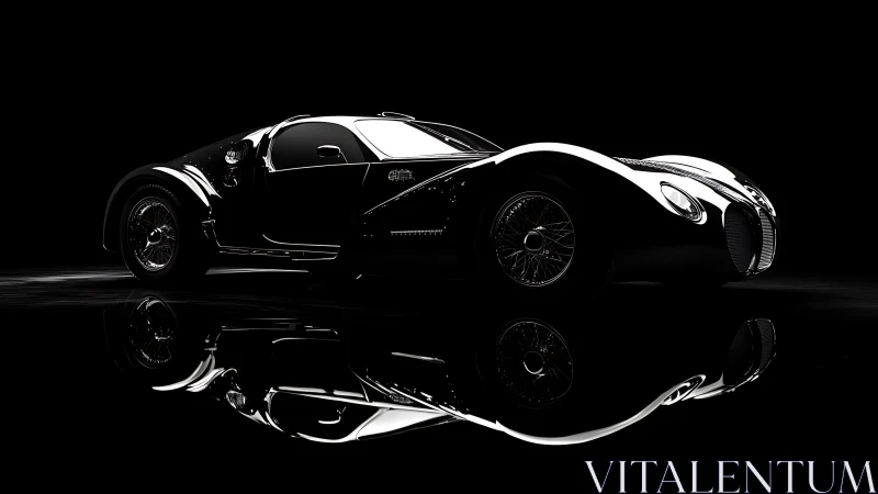 Low-key studio render of retro-futuristic sports coup&eacute; reflection