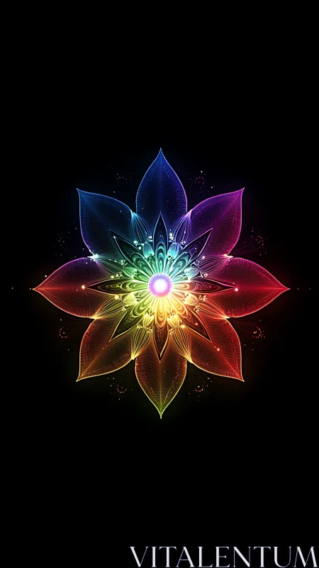 Radiant prismatic lotus mandala with luminous energy core.