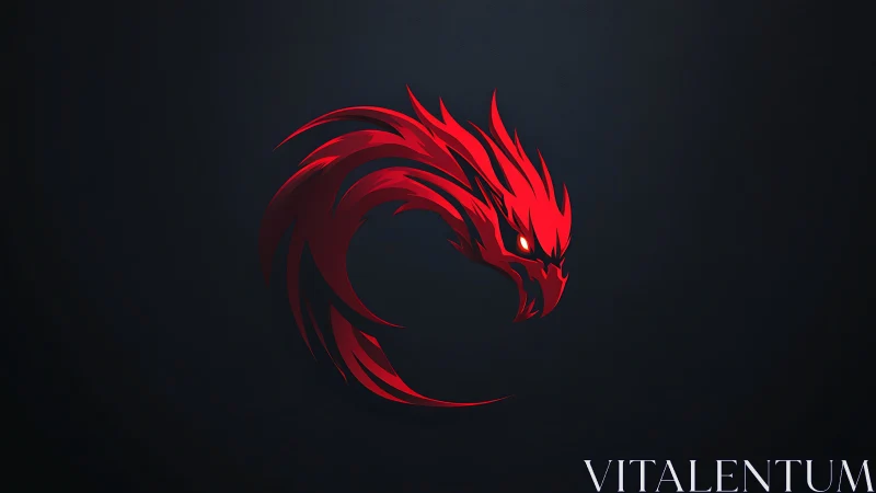 Coiled crimson dragon emblem with sleek glowing eye detail.