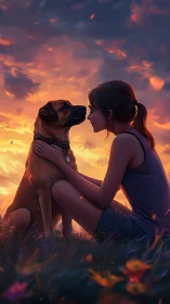 Woman and Dog at Sunset: Digital Portrait Study.