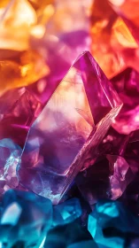 Radiant crystal cluster glows in lush neon rainbow light