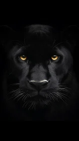 Black Panther with Golden Eyes Against Dark Background