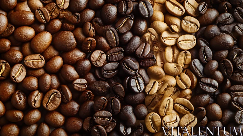 Roasted coffee beans form a warm gradient of rich browns
