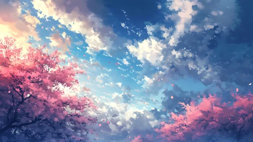 Atmospheric perspective study with flowering canopy and stratocumulus.