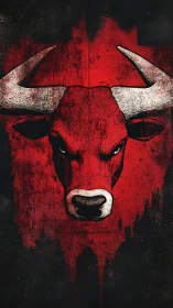 Bold crimson bull portrait radiates strength and resolve