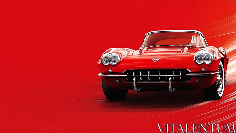 Red classic roadster front view on saturated vector field.