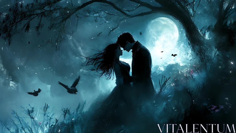 Moonlit Embrace Beneath Ancient Trees.