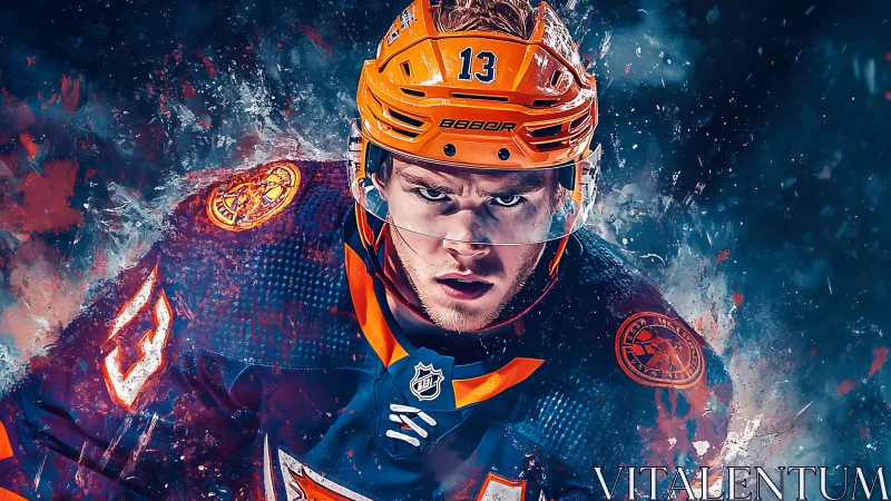Hockey player portrait rendered in dynamic digital painting