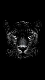 High-contrast monochrome leopard portrait with symmetric frontal lighting