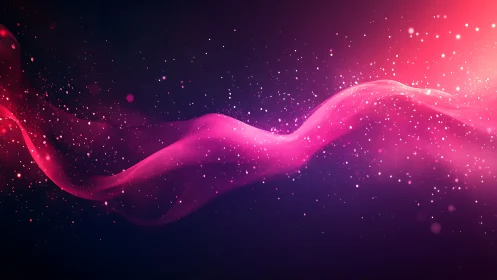 Glowing pink cosmic ribbon drifting through starry night.