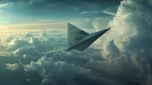 Futuristic stone monolith glides silently through sunset clouds.