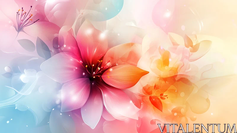 Translucent Floral Gradient Composition with Luminous Botanical Elements.