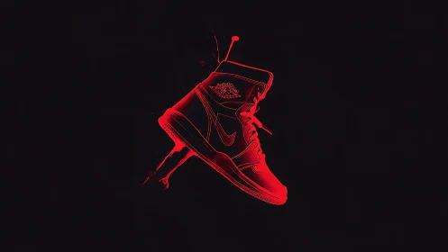 Red high-top sneaker silhouette on dark negative space.