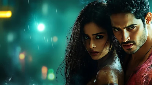 Cinematic Portrait: Intimate Drama with Neon Atmosphere.