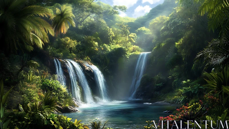 Emerald cascade sanctuary where jungle light learns to sing.