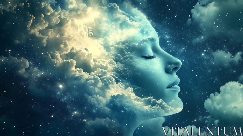 Dreamy sky portrait gently blends clouds with calm stars