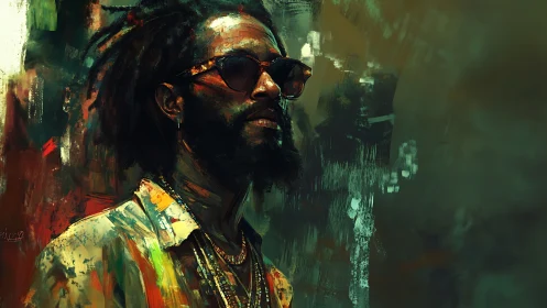 Digital portrait depicts man with dreadlocks in side profile