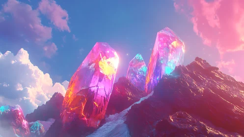 Luminous crystal spires rising from rocky alien cliffs.