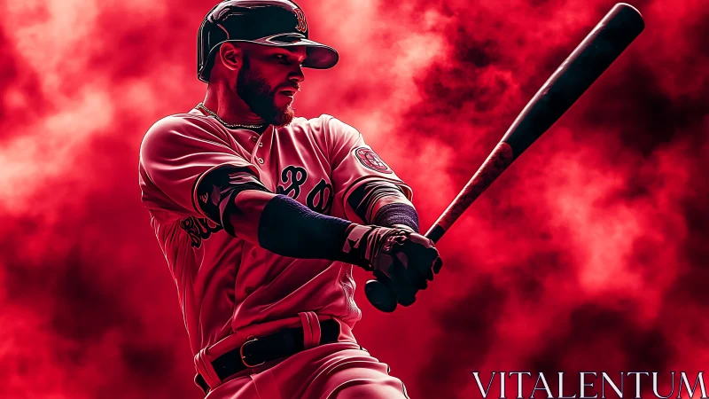 Digital rendering shows baseball batter mid-swing in smoke