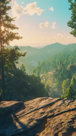 Stone Threshold Frames Misty Mountain Valleys Below