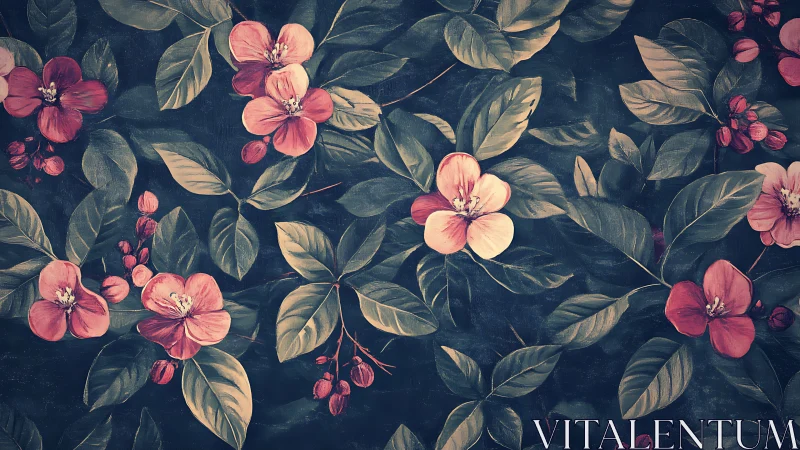 Botanical Florals Against Dark Navy Background.