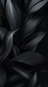 Monochrome botanical leaves with layered overlapping forms.