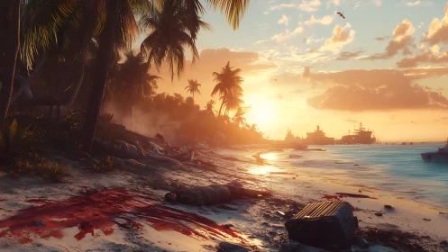 Tropical Devastation: Post-Apocalyptic Harbor at Golden Hour