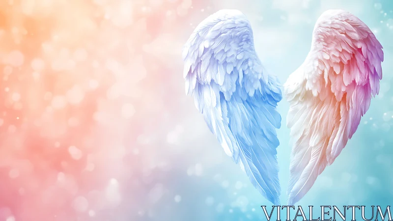 Pastel angel wings drift through dreamlit cotton skies.