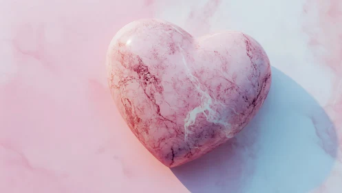 Polished pink marble heart sculpture on soft pastel stone