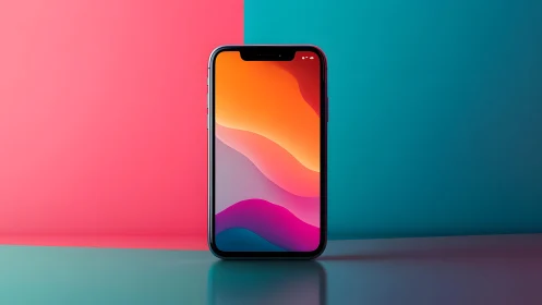 Modern smartphone on vibrant split background, digital art style.