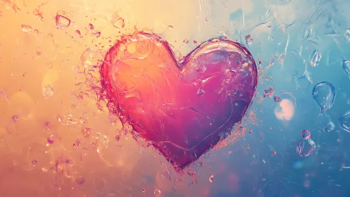 Luminous Heart Suspended in Liquid Gradient Abstraction