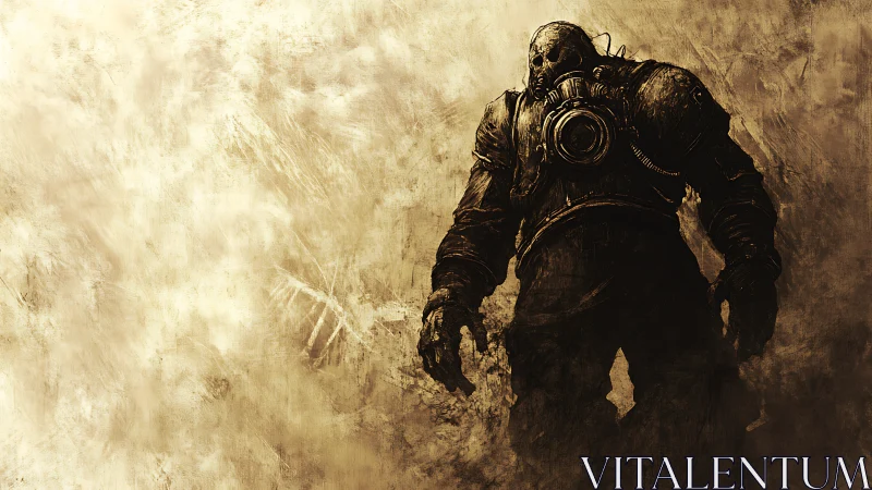 Dustborn titan in rusted armor stalking the wasteland horizon.