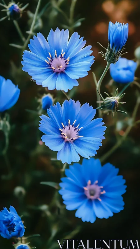 Vibrant Blue Cornflowers Dancing in the Garden Light.