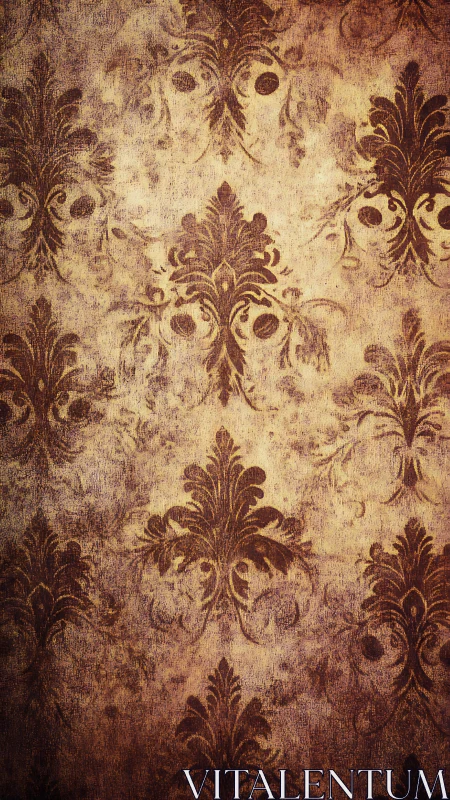 Aged damask wallpaper texture with distressed ornamental repeats.