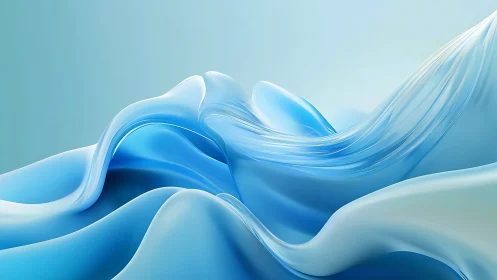 Fluid cyan waveforms with translucent gradient folds and gloss
