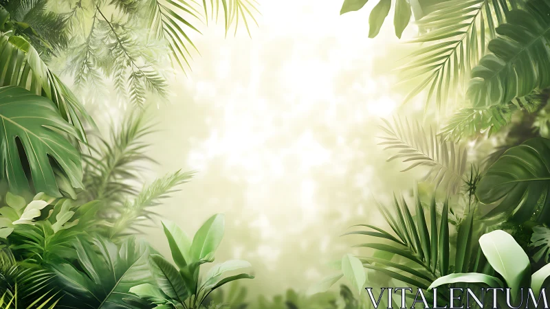Sunlight Filters Through Lush Tropical Canopy.